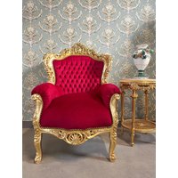Louis Xv Barock Sessel Weihnachtsmann Roter Samt, Holiday Decor Gold Finish Stuhl Louis Xv Barock Sessel Weihnachtsmann Roter Samt, Holiday Decor Gold Finish Stuhl von CasaBarock
