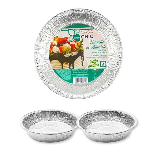 CasaChic Aluminiumbehälter für mittelgroße Kuchen, 2 Stück – runde Einwegform für Kuchen und Pizza (Ø 20 cm) von CasaChic
