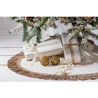 Elfenbeinfarbener Samt-Weihnachtsbaumrock Mit Fransenbesatz - Wunschmaß von CasaDeLinos