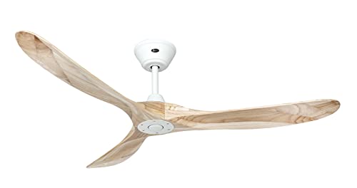 Eco Genuino Deckenventilator mit Fernbedienung, energiesparend, 152 cm, Mattweiß/Naturholz von CasaFan