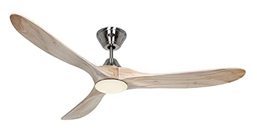 Energiespar Deckenventilator mit LED Beleuchtung und Fernbedienung Eco Genuino-L Chrom / Holz Natur 152 cm von CasaFan