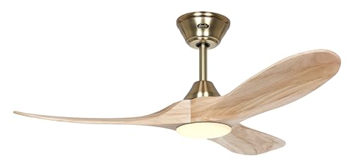 CasaFana Energiespar Deckenventilator mit LED Beleuchtung und Fernbedienung Eco Genuino-L Messing/Holz Natur 122 cm von CasaFana