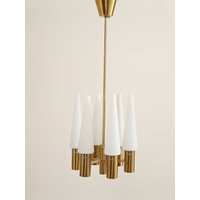 Midcentury Hans-Agne Jakobsson Messing Und Opalglas Pendelleuchte, Vintage Home Design Dekor 50Er 60Er von CasaFika