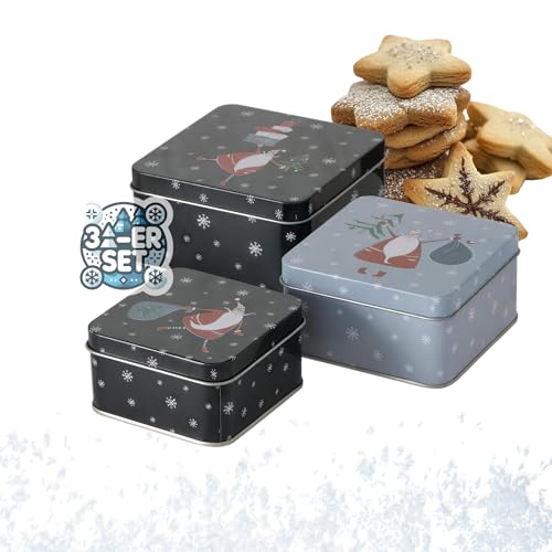 3er Set Metall Keksdose Plätzchendose eckig schwarz grau Weihnachtsmann sortiert 9-12cm 3er Set Metall Keksdose Plätzchendose eckig schwarz grau Weihnachtsmann sortiert 9-12cm von CasaJame