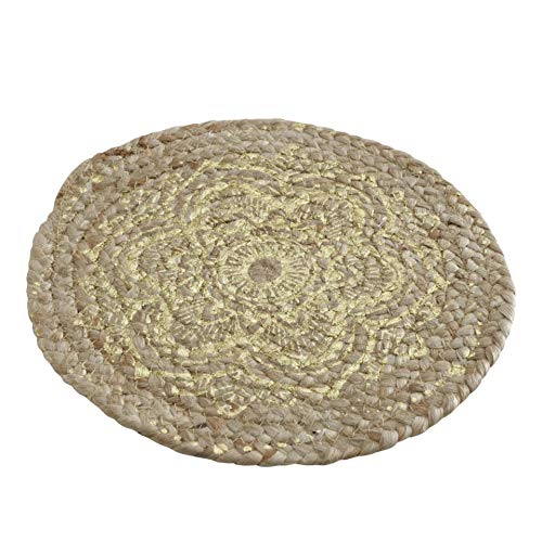 4er Set Tischset rund Mandala Platzsets Gold Natur Jute D30cm von CasaJame