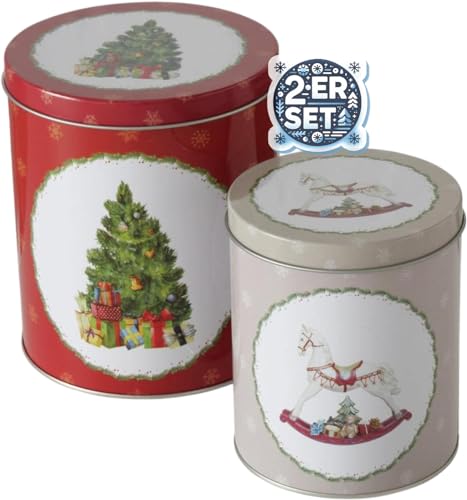 CasaJame 2er Set Metall Keksdose Weihnachten Plätzchendose rund Weihnachten Xmas Schaukelpferd Weihnachtsbaum sortiert H13-16cm CasaJame 2er Set Metall Keksdose Weihnachten Plätzchendose rund Weihnachten Xmas Schaukelpferd Weihnachtsbaum sortiert H13-16cm von CasaJame