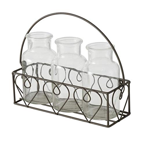 CasaJame Glas Vasen in Metallständer, Herzdesign, dekorative Glasvasen, 22x7x14 cm, Vintage Vasen Set, bunt, vielseitig einsetzbar, Wohnaccessoire, Geschenkidee von CasaJame