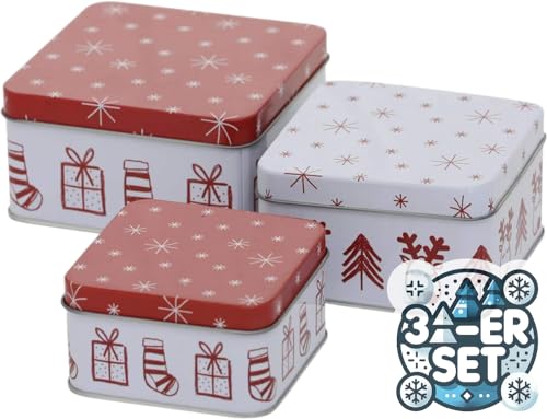 CasaJame 3er Set Metall Keksdose Plätzchendose eckig Weihnachten Rentier rot weiß Sortiert H5-6cm CasaJame 3er Set Metall Keksdose Plätzchendose eckig Weihnachten Rentier rot weiß Sortiert H5-6cm von CasaJame
