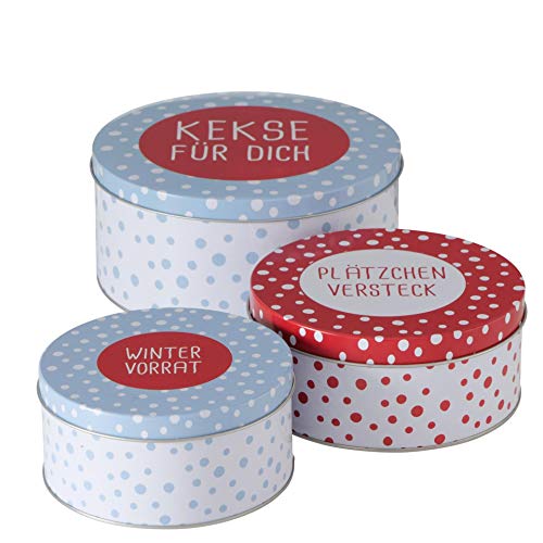 CasaJame 3er Set Metall Keksdose Plätzchendose eckig blau rot weiß mit Spruch Kekse Plätzchen Wintervorrat Sortiert H6-9cm CasaJame 3er Set Metall Keksdose Plätzchendose eckig blau rot weiß mit Spruch Kekse Plätzchen Wintervorrat Sortiert H6-9cm von CasaJame