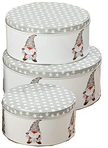 CasaJame 3er Set Metall Keksdose Plätzchendose rund Weihnachten Wichtel grau weiß mit grauem Sternchen Deckel Sortiert H6-9cm CasaJame 3er Set Metall Keksdose Plätzchendose rund Weihnachten Wichtel grau weiß mit grauem Sternchen Deckel Sortiert H6-9cm von CasaJame