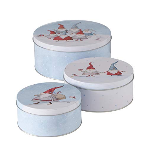 CasaJame 3er Set Metall Keksdose Plätzchendose rund hellblau weiß mit Weihnachtswichteln Sortiert H6-9cm CasaJame 3er Set Metall Keksdose Plätzchendose rund hellblau weiß mit Weihnachtswichteln Sortiert H6-9cm von CasaJame