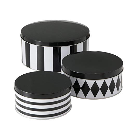 CasaJame 3er Set Metall Keksdose Plätzchendose rund schwarz weiß gestreift Rhombus Sortiert H6-9cm CasaJame 3er Set Metall Keksdose Plätzchendose rund schwarz weiß gestreift Rhombus Sortiert H6-9cm von CasaJame