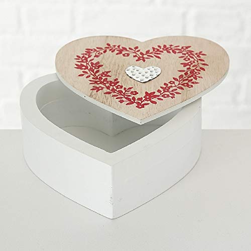 CasaJame Holzbox Herzform, dekorative Schachtel mit rotem floralen Muster, Schmuckaufbewahrung, Geschenkbox, 16x16x6cm, elegantes Design von CasaJame