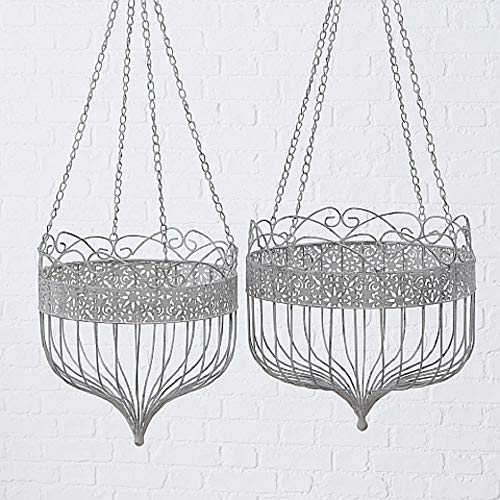 CasaJame Pflanzkorb für Hängetopf 2er Set Sortiert aus Eisen grau antik Used Look D32-38cm Hanging Basket von CasaJame