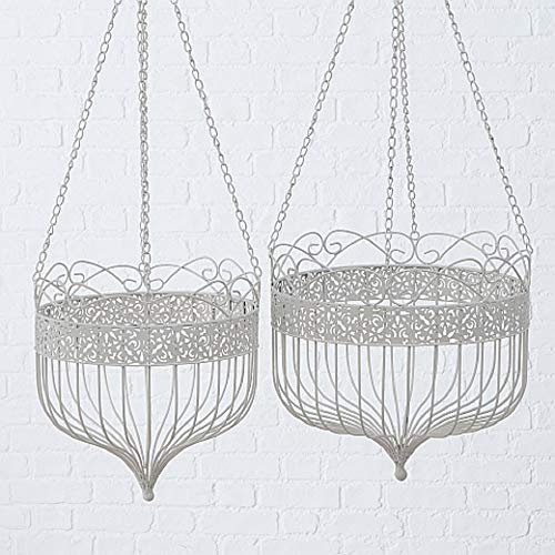 CasaJame Pflanzkorb für Hängetopf 2er Set Sortiert aus Eisen weiß D32-38cm Hanging Basket von CasaJame