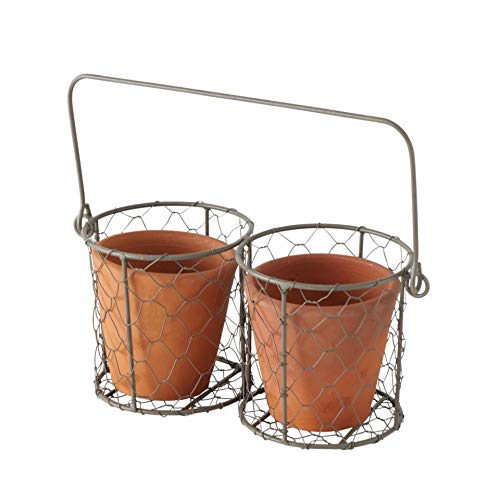 CasaJame Pflanztöpfe aus Ton im Drahtkorb H12cm B25cm von CasaJame