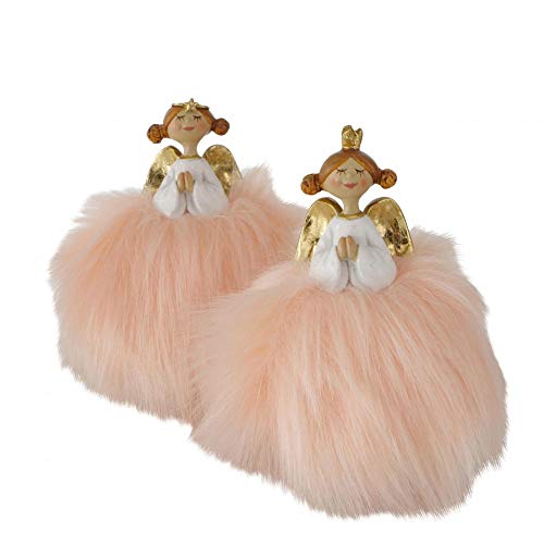 CasaJame Schutzengel Engel mit Pompom Plüschrock 2er Set Sortiert H14cm Gold rosa Kunstharz von CasaJame
