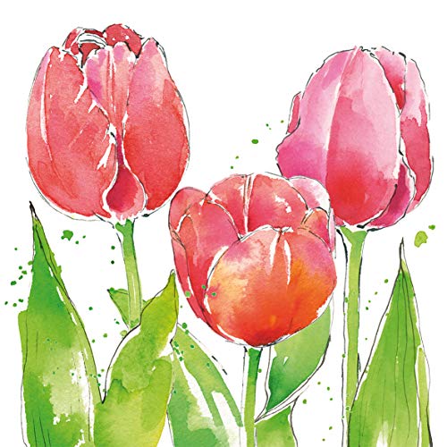 CasaJame Servietten (2er Set / 40Stück) 3-lagig 33x33cm Frühling Tulpen aquarell von CasaJame