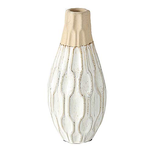 CasaJame Steingut Design Vase Keramik mediterran, Blumenvase modern Creme, Tischvase Beige, Weiß, Dekoration 25 x 10 cm von CasaJame