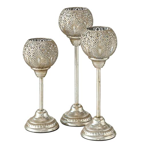 Metall Leuchter Kerzenleuchter Windlichter Teelichthalter auf Fuß 3er Set Sortiert Champagner Farben H31-40cm von CasaJame