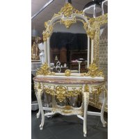Casa Padrino Barock Spiegelkonsole Mit Marmorplatte Weiß/Gold Braun - Prunkvolle Konsole Spiegel Casa Padrino Barock Spiegelkonsole Mit Marmorplatte Weiß/Gold Braun - Prunkvolle Konsole Spiegel von CasaPadrino