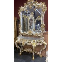 Casa Padrino Barock Spiegelkonsole Mit Marmorplatte Weiß/Mehrfarbig Gold Grau - Prunkvolle Konsole Spiegel von CasaPadrino