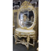 Casa Padrino Barock Spiegelkonsole Mit Marmorplatte Weiß/Mehrfarbig Gold - Prunkvolle Konsole Spiegel von CasaPadrino