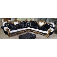Casa Padrino Luxus Barock Ecksofa Schwarz/Weiß Gold von CasaPadrino