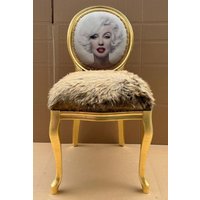 Casa Padrino Luxus Barock Esszimmer Stuhl Marilyn Monroe Braun/Mehrfarbig Gold - Handgefertigter Pop Art Designer Mit Kunstfell von CasaPadrino