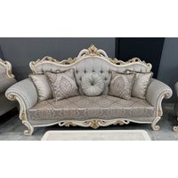 Casa Padrino Luxus Barock Sofa Grau/Weiß Gold - Prunkvolles Wohnzimmer Mit Glitzersteinen von CasaPadrino