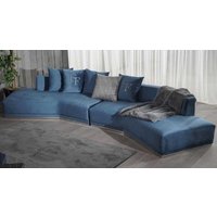 Casa Padrino Luxus Sofa Blau/Silber 480 X 100 H. 70 cm - Gebogenes Wohnzimmer von CasaPadrino