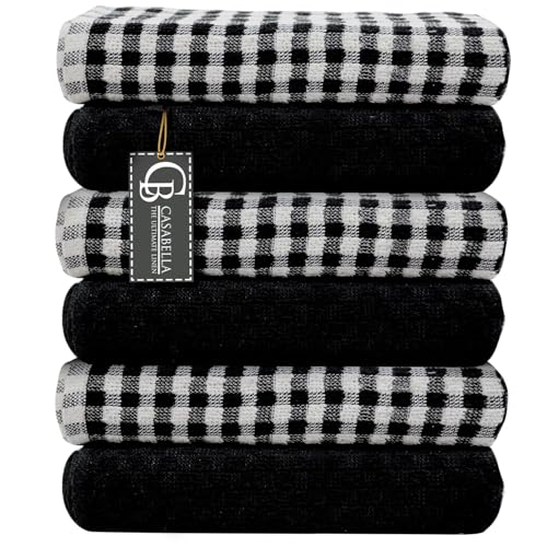 Casabella 6 Stück Frottee Baumwolle Küche Geschirrtücher Weiche Küche Geschirrtuch Set Hochsaugfähige Geschirrtücher & Barhandtuch Unschlagbarer Preis (6 Stück Set, Schwarz) von Casabella