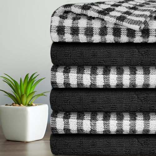 Casabella 6 Stück Frottee Baumwolle Küche Geschirrtücher Weiche Küche Geschirrtuch Set Hochsaugfähige Geschirrtücher & Barhandtuch Unschlagbarer Preis (6 Stück Set, Schwarz) von Casabella
