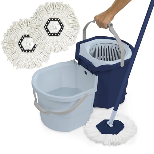 Casabella Clean Water Spin Mop mit 2-Bucket-System, Spin Mop und Wischeimer Set mit Nachfüllung, blau/weiß von Casabella