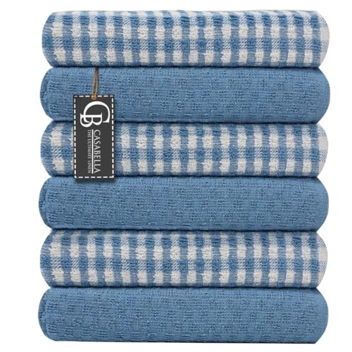 Casabella Geschirrtücher aus Frottee, Baumwolle, weich, sehr saugfähig, Geschirr- und Barhandtücher, 6 Stück, Blau, 6 Stück von Casabella