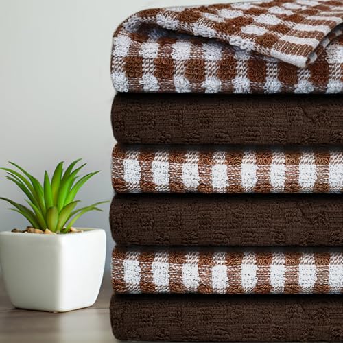 Casabella Geschirrtücher aus Frottee, Baumwolle, weich, sehr saugfähig, Geschirr- und Barhandtücher, 6 Stück, Braun von Casabella