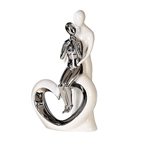 GILDE Moderne Deko Skulptur Figur - Romanze - aus Keramik - weiß-Silber - Höhe 33,5 cm Breite 19,5 cm von GILDE