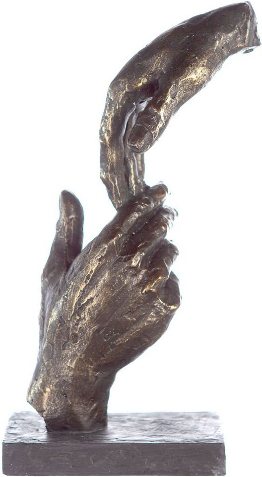 Casablanca by Gilde Dekofigur Skulptur Two Hands, bronzefarben/grau (1 St), Dekoobjekt, Höhe 29 cm, Hände, mit Spruchanhänger, Wohnzimmer von Casablanca by Gilde