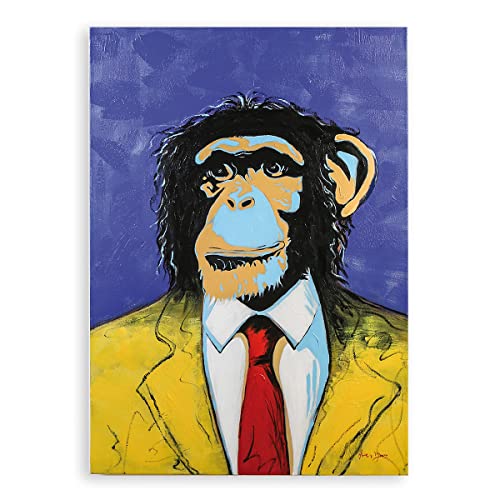 Casablanca Bild Wandbild XXL Affe Pop Art - Wanddekoration Monkey Street Art - Deko Wohnzimmer Farbe: Blau/Gelb - 70 x 100 cm von Casablanca modernes Design