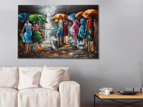 Casablanca Deko Bild Wandbild Wohnzimmer groß - Metallbild 3D Optik - Motiv: Frauen im Regen mit Regenschirm - rechteckig handgefertigt - mehrfarbig bunt 120 x 80 cm von Casablanca modernes Design