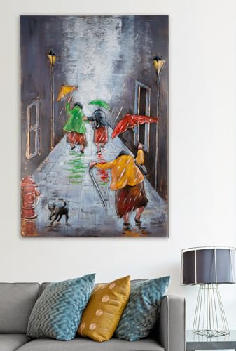 Casablanca Deko Bild Wandbild Wohnzimmer groß - Metallbild 3D Optik - Motiv: tanzende Frauen mit Regenschirmen - rechteckig handgefertigt - Grau bunt 80 x 120 cm von Casablanca modernes Design