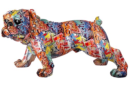 Casablanca Deko Figur Bulldogge XXL stehend - Tierfigur Sculptur Hund mit Halsband Glasdiamant - Dekoration Wohnzimmer - Street Art Graffiti Design - Mehrfarbig Breite 75 cm von Casablanca modernes Design