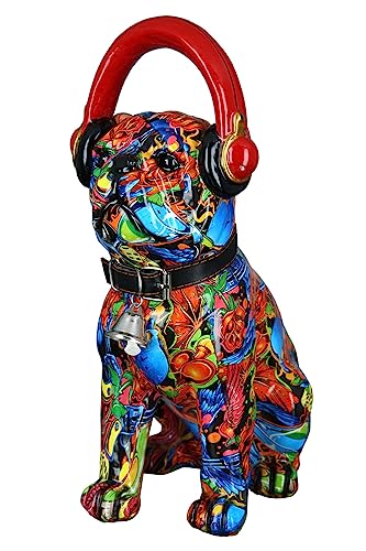 Casablanca Deko Figur Mops sitzend - Moderne Tierfigur Sculptur Hund mit Kopfhöhrer - Deko Wohnzimmer - Street Art Graffiti Design - Mehrfarbig Höhe 30 cm von Casablanca modernes Design