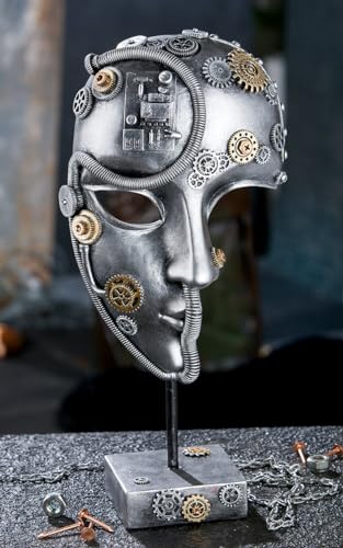 Casablanca Deko Figur Skulptur - Dekofigur Gesicht Maske Steampunk aus Kunstharz Farbe: Silbe - Dekoration Wohnzimmer Höhe 35,5 cm von Casablanca modernes Design