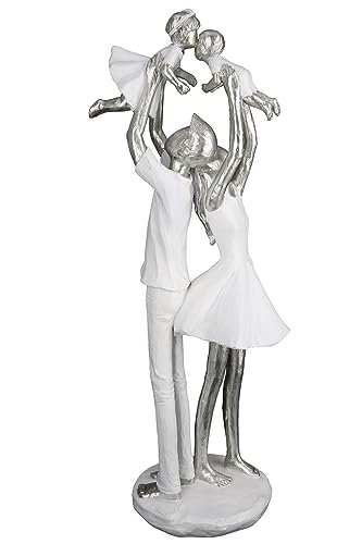 Casablanca Deko Figur Skulptur Familienzeit - aus Kunstharz - Geschenk Geburt Taufe - Farbe: weiß Silber - Höhe 37 cm von Casablanca modernes Design