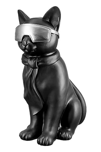 Casablanca Deko Figur Skulptur Schwarze Katze aus Kunstharz - mit Schal und silberfarbener Brille - Moderne Tierfigur Dekoration und Geschenk - Höhe 35 cm von Casablanca modernes Design
