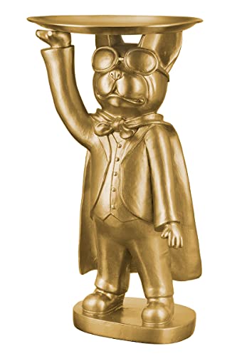 Casablanca Deko Figur Skulptur aus Kunstharz - Hund französiche Bulldogge mit Tablett - Farbe: Gold - Geschenk Tisch Dekoration Schlüsselablage Höhe 31 cm von Casablanca modernes Design