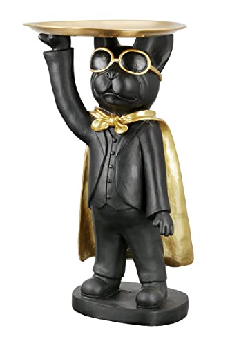 Casablanca Deko Figur Skulptur aus Kunstharz - Tierfigur Hund französiche Bulldogge mit Tablett schwarz Gold - Geschenk Tisch Dekoration Wohnzimmer Schlüsselablage Höhe 31 cm von Casablanca modernes Design