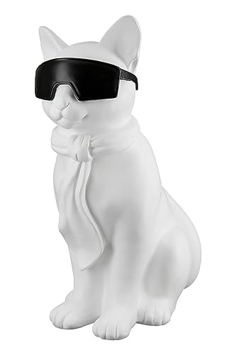 Casablanca Deko Figur Skulptur weiße Katze aus Kunstharz - mit Schal und schwarzer Brille - Moderne Tierfigur Dekoration und Geschenk - Höhe 35 cm von Casablanca modernes Design