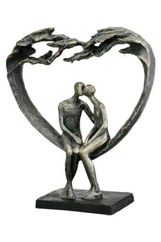 Casablanca Deko Herz Figur Skulptur - Paarfigur Kuss Dekofigur aus Kunstharz Farbe: Bronze - Dekoration Geschenk Hochzeit Höhe 30 cm von Casablanca modernes Design